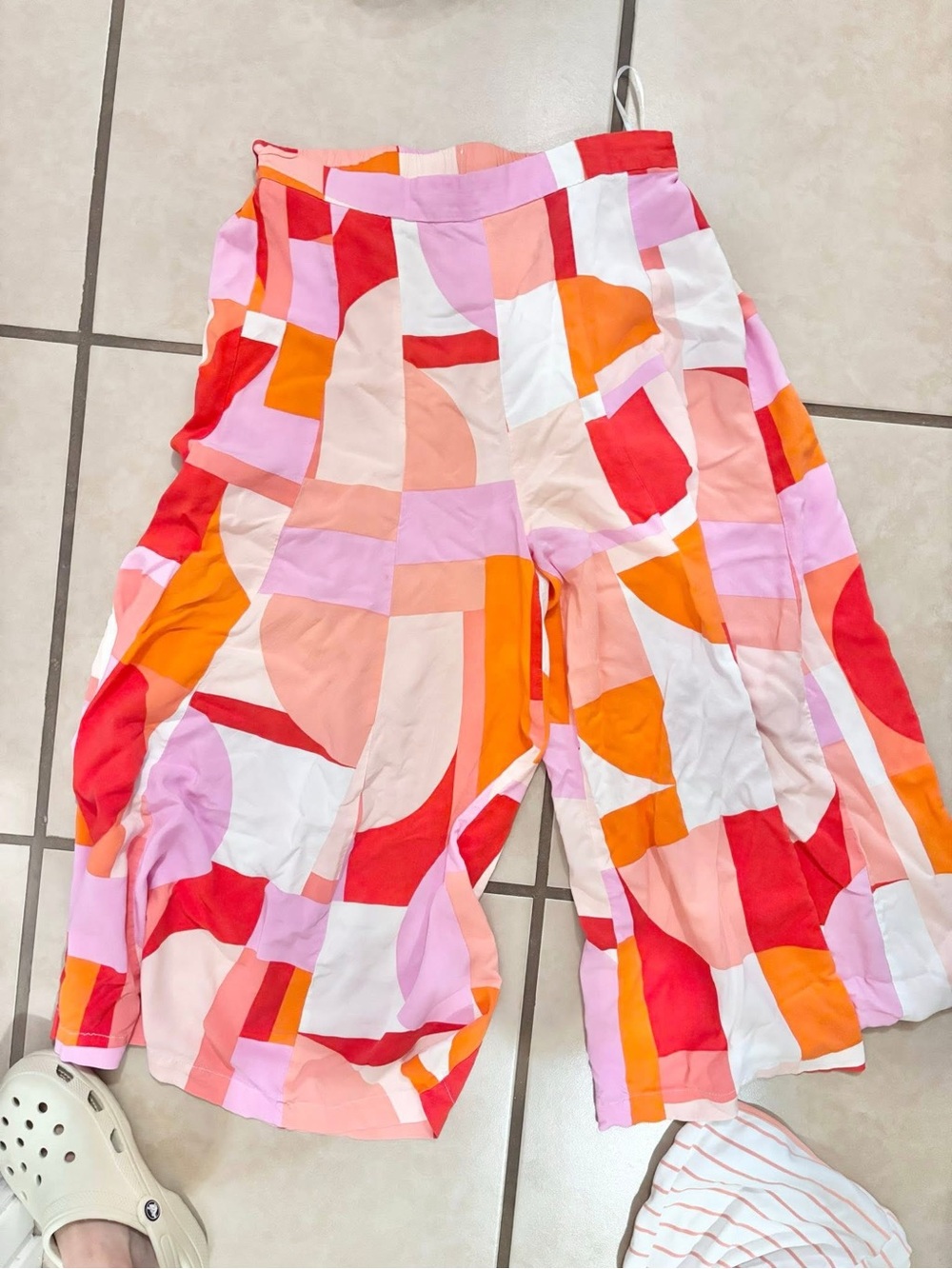 Colorblock Wide Leg Pants - Pink Orange Red